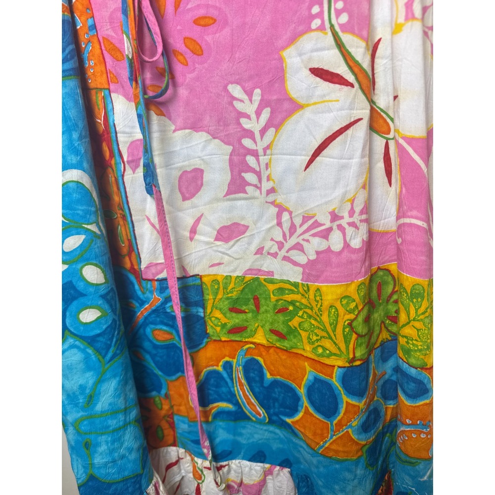 Jams World Mai Tai Patchwork Tropical Floral Ruffle Hem Dress Large W358-MATA - Picture 4 of 8